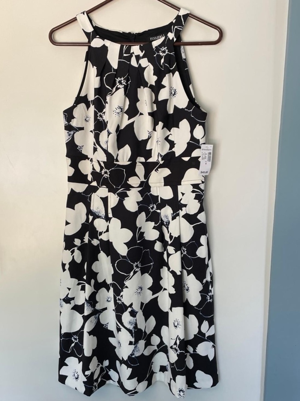 Roz & Ali Black and White Floral Halter Midi Dress
